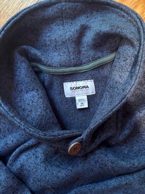Sonoma Heathered Navy Blue Button-Neck Pullover